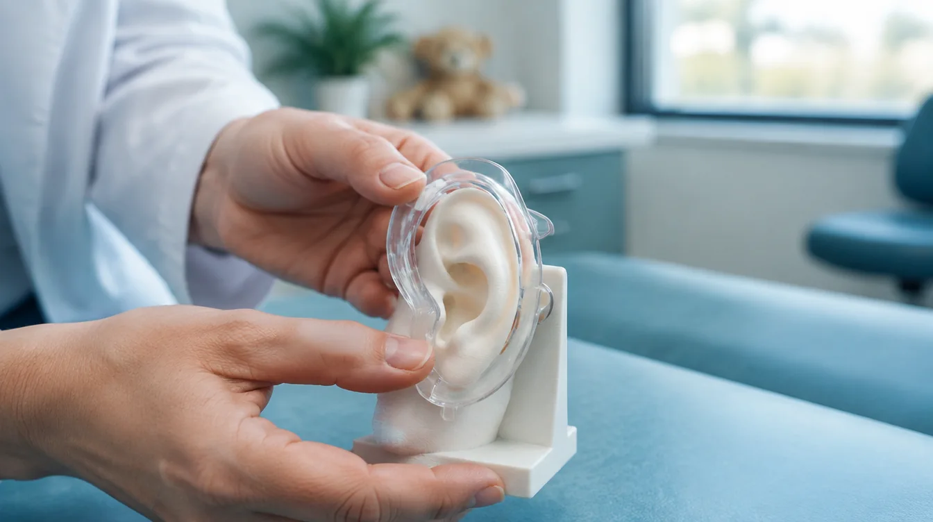 A clinician checks the placement of a custom guide